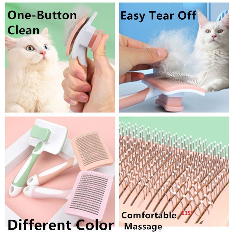 Cat Comb One-click Cat Brush Automatic Pet Hair Remover Pet Grooming Open Knot Comb for Cats Grooming Handle Brush Pet Supplies - Jointcorp