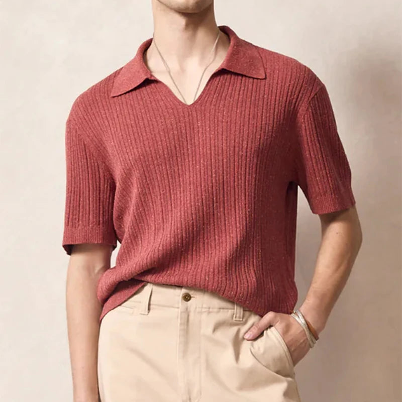 Trendy Solid Color Slim Polo Shirts Mens Summer Short Sleeve Turn-down Collar Knit Tops For Men Streetwear Casual Polo Pullovers