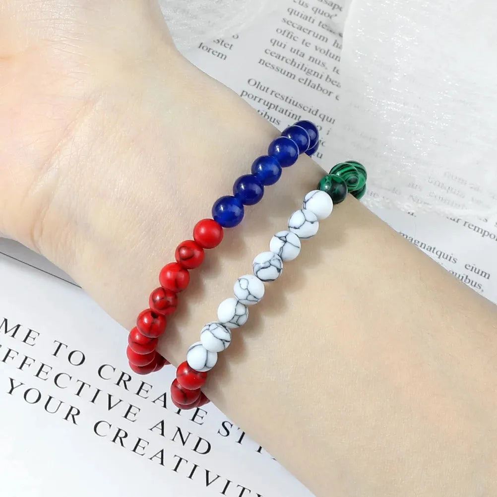 Palestine Russia National Flag Bracelets for Women 6mm Natural Red Blue White Stone Malachite Beads Bracelet Fashion Men Jewelry
