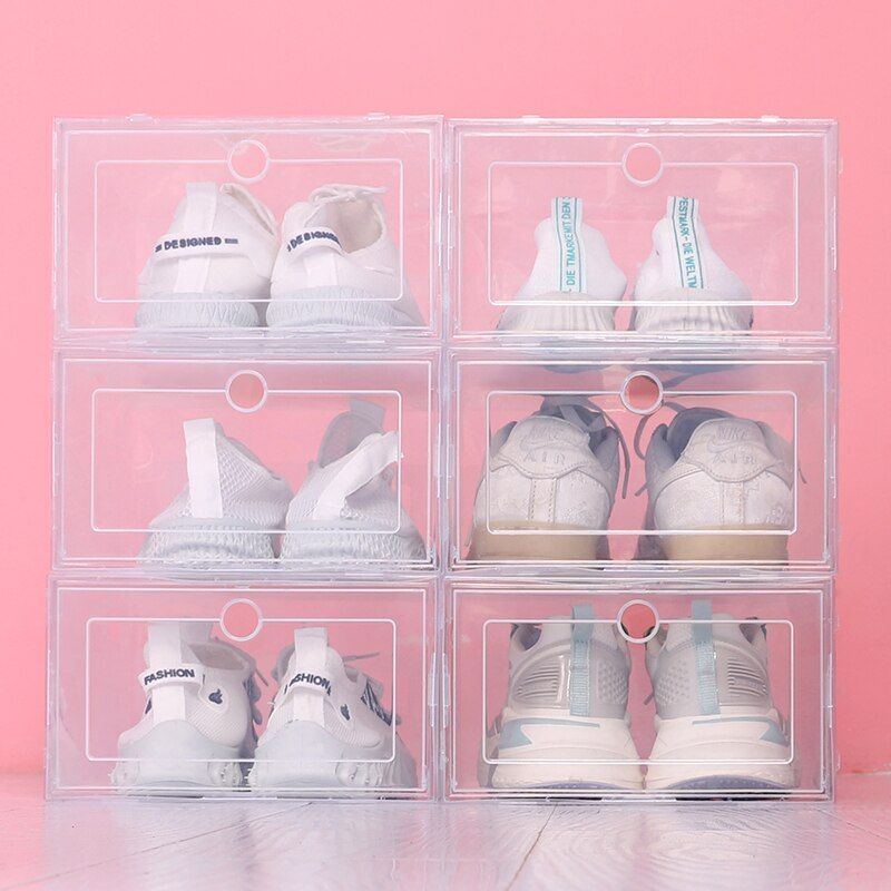 6pcs Set Fold Plastic Shoes Case Thickened Transparent Drawer Case Plastic Shoe Boxes Stackable Box Shoe OrganizerShoebox
