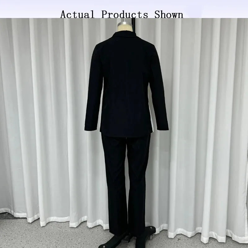 Women Blazer Suit Autumn Office Fashion Splicing Lapel Single Button Long Sleeve Top Loose With Pockets Pants Sets