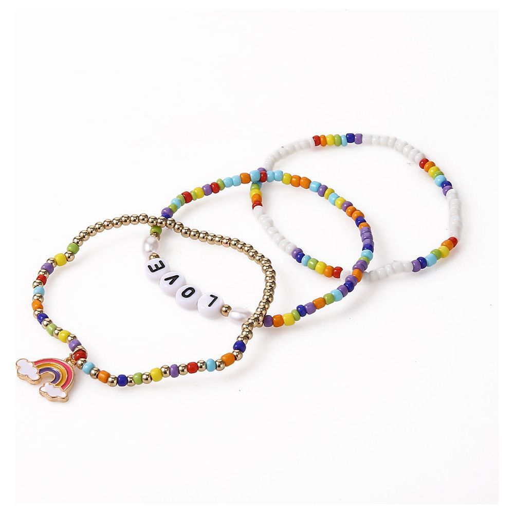 Bohemian Bead Letter LOVE Rainbow Pendant Three-piece Bracelet - Jointcorp
