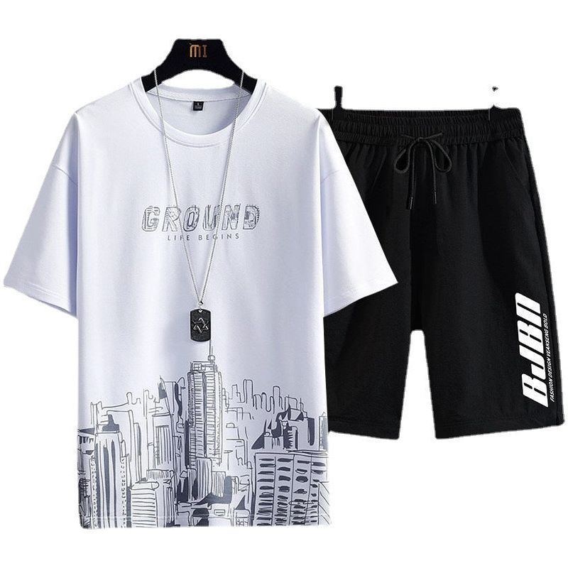 Men's Fashion Printed Short-sleeved T-shirt Shorts Sports Two-piece Set - Jointcorp