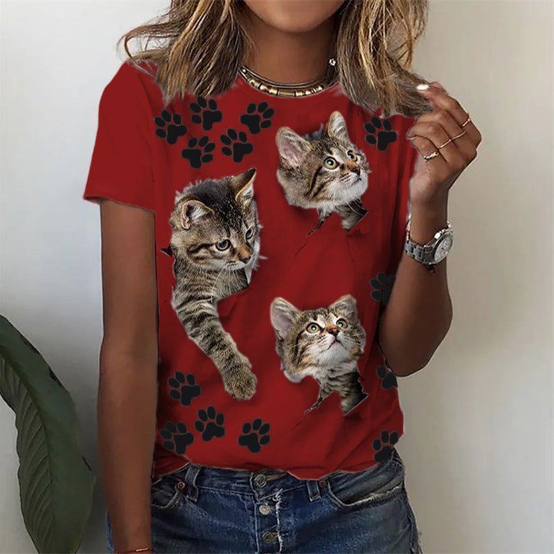 Animal Print Short Sleeve Round Neck T-shirt