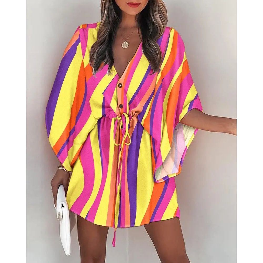 Women's V-Neck Tie Printed Beach Dress - Jointcorp