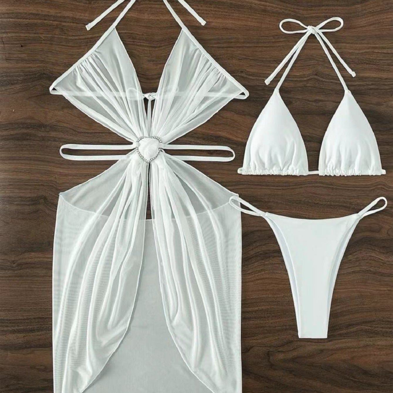 Women's Solid Color Split Swimsuit Three-piece Bikini