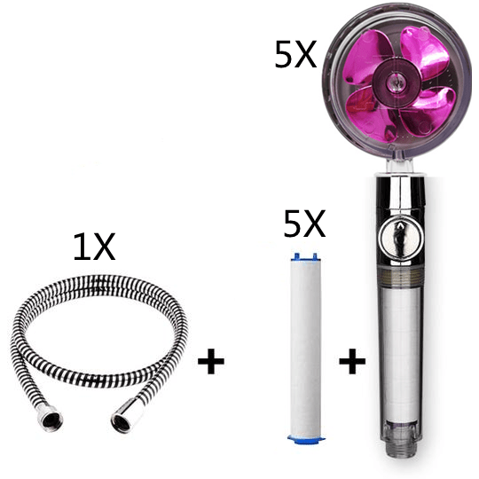 Propeller Driven Shower Head With Stop Button And Cotton Filter Turbocharged High Pressure Handheld Shower Nozzle