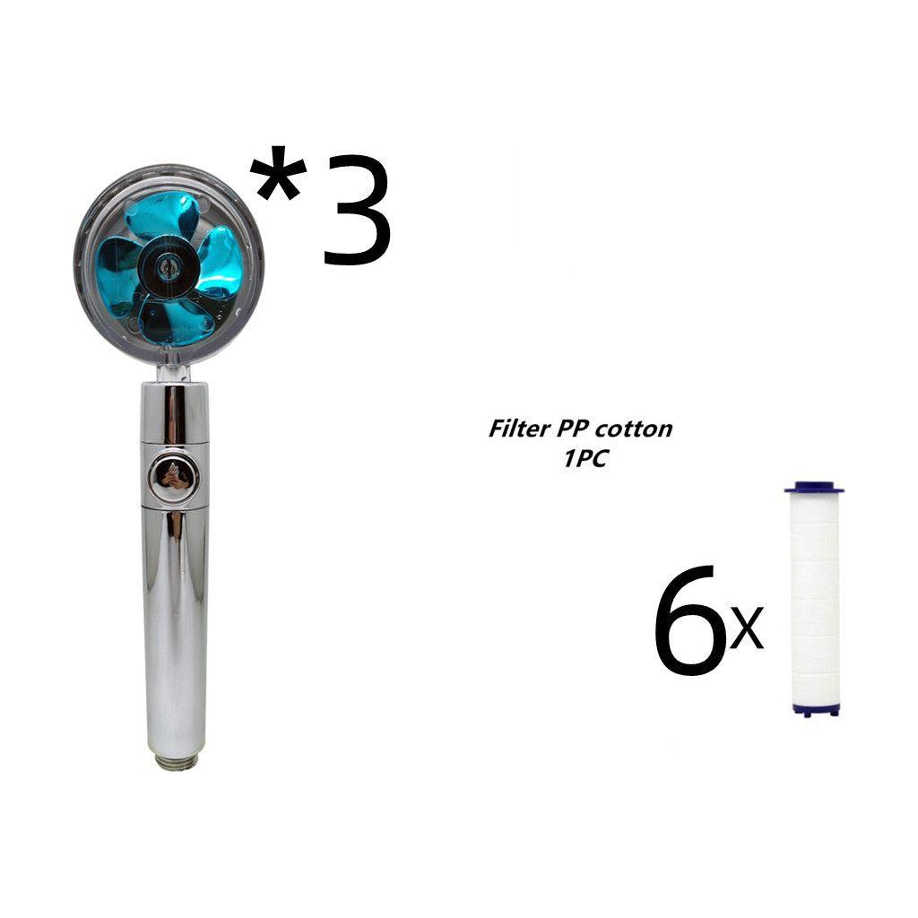 Propeller Driven Shower Head With Stop Button And Cotton Filter Turbocharged High Pressure Handheld Shower Nozzle