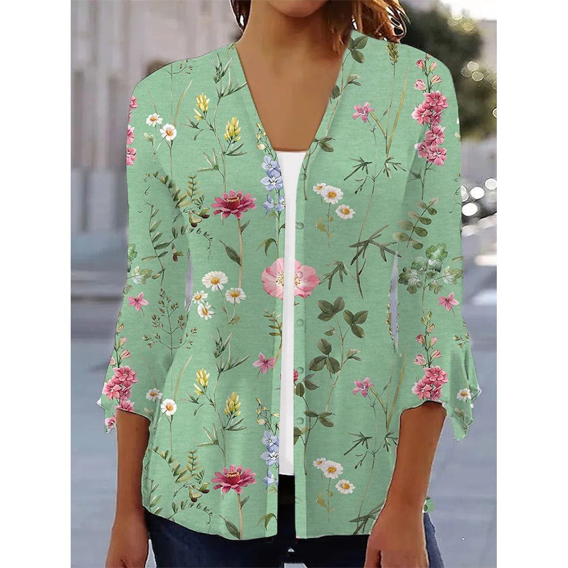 Printed Quarter Sleeved Cardigan Knit