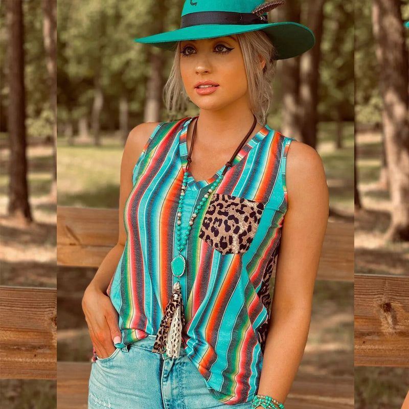 Summer New Leopard Print Color Stripes Top Ladies Loose Splicing Pullover Bottoming Vest - Jointcorp