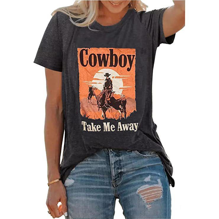 European And American Western Printed Short Sleeve Women's Summer T-shirt