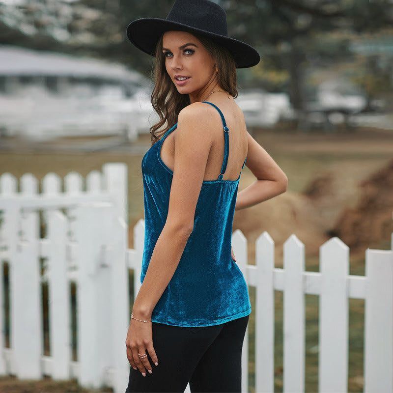 Velvet Spaghetti Straps Base Vest Inner Match Loose Lace Camisole Top