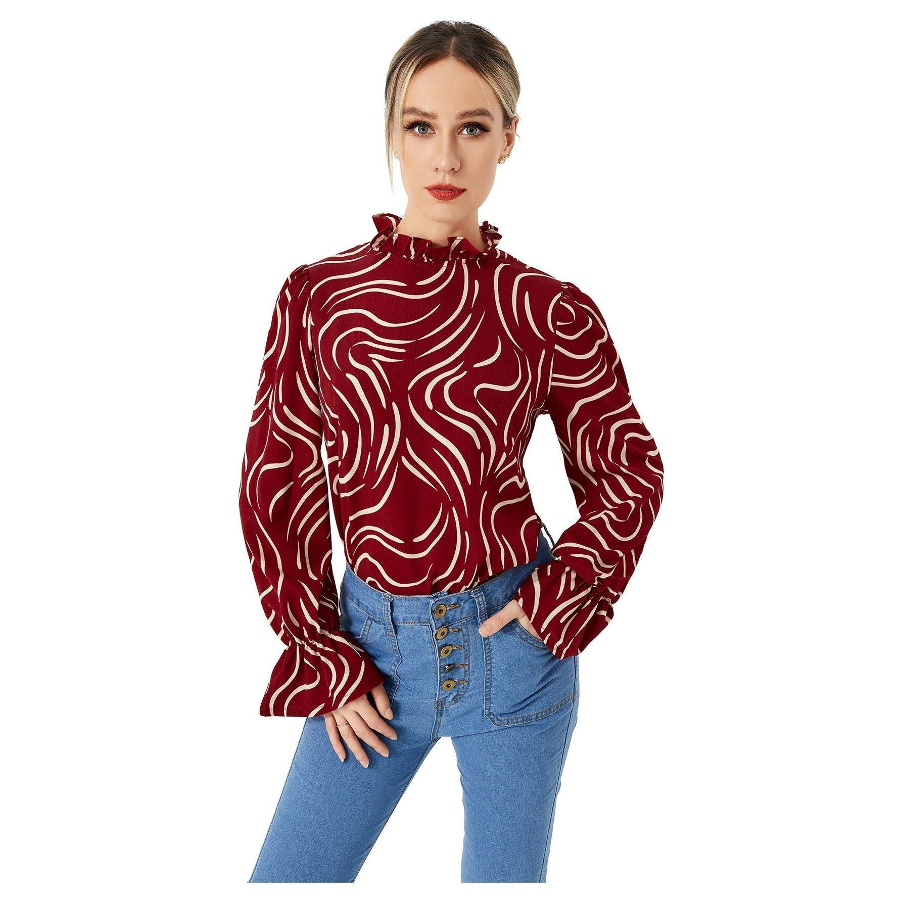 Ladies Graphic Casual Balloon Sleeve Shirt