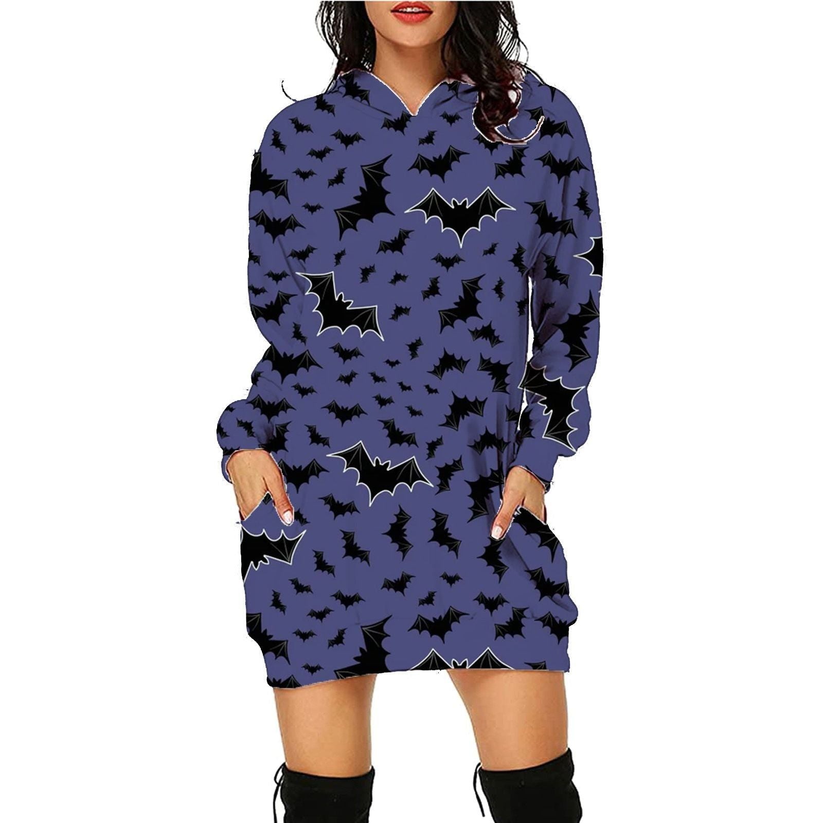 Halloween Print Long Hoodie With Pockets Sweater Long Sleeve Clothes Women - Jointcorp