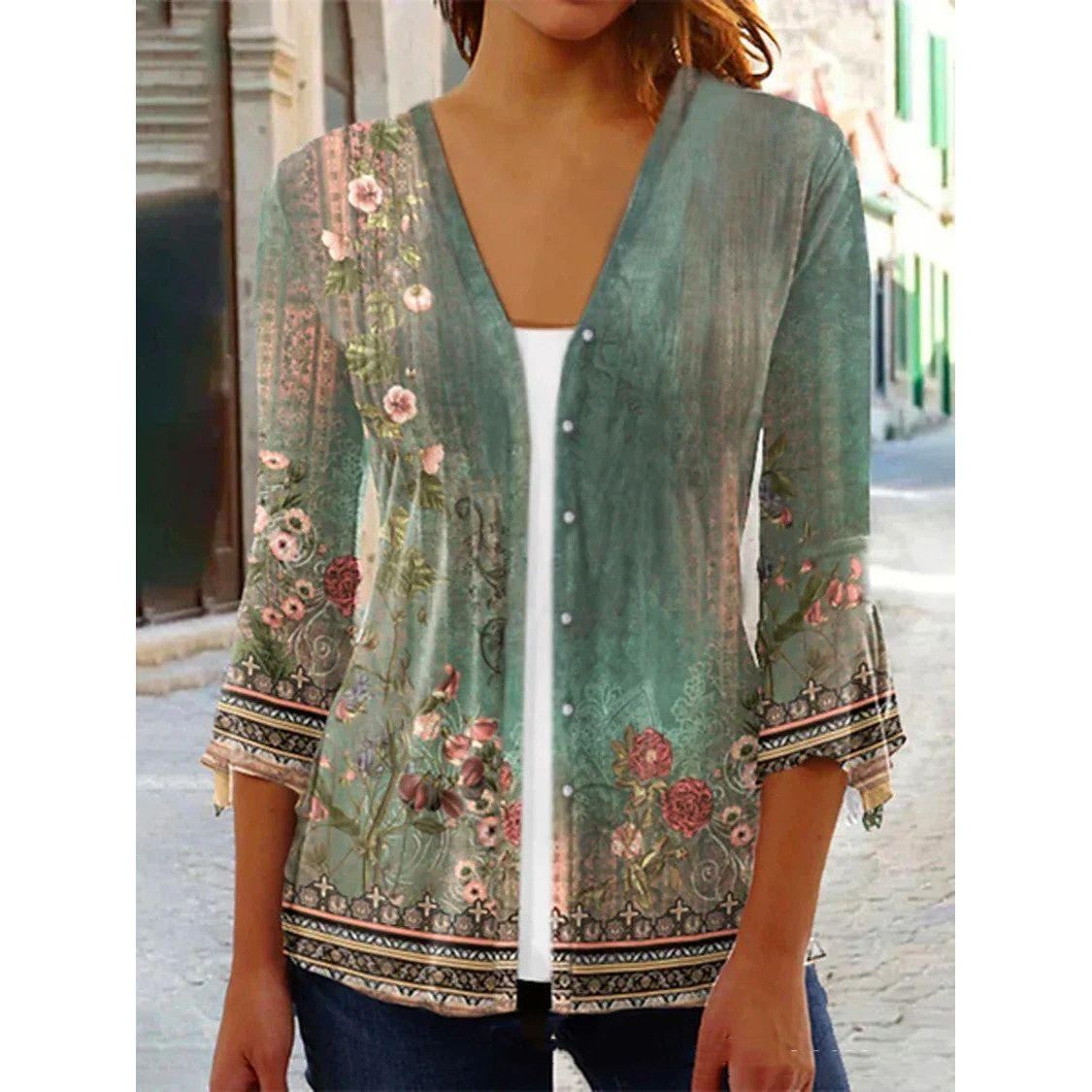 Printed Quarter Sleeved Cardigan Knit