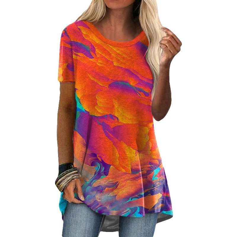 Crew Neck Casual Ethnic Style Vintage Print Short Sleeves T-shirt