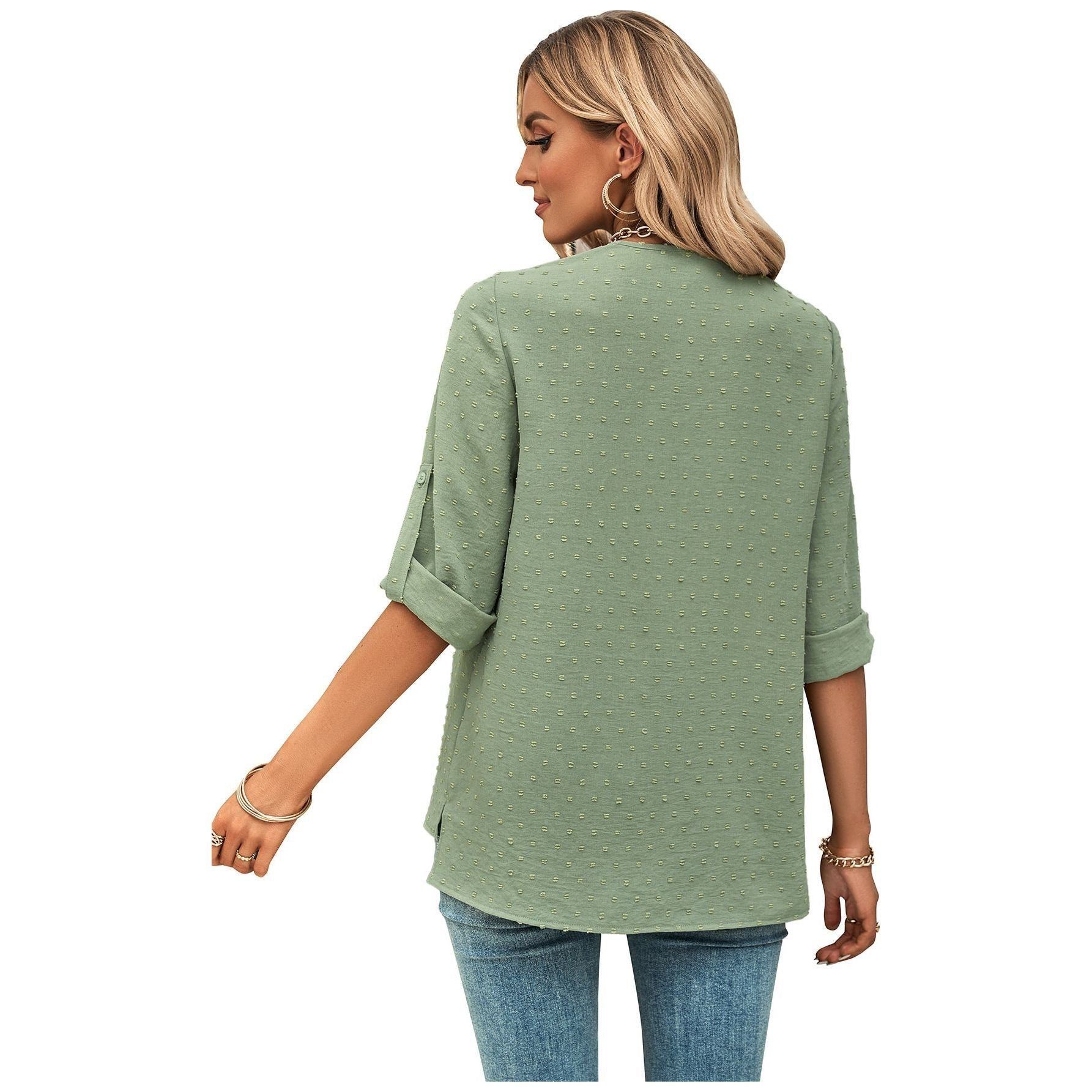 Spring And Summer Women's Clothing Fashion Solid Color Loose V-neck 34 Sleeves Top