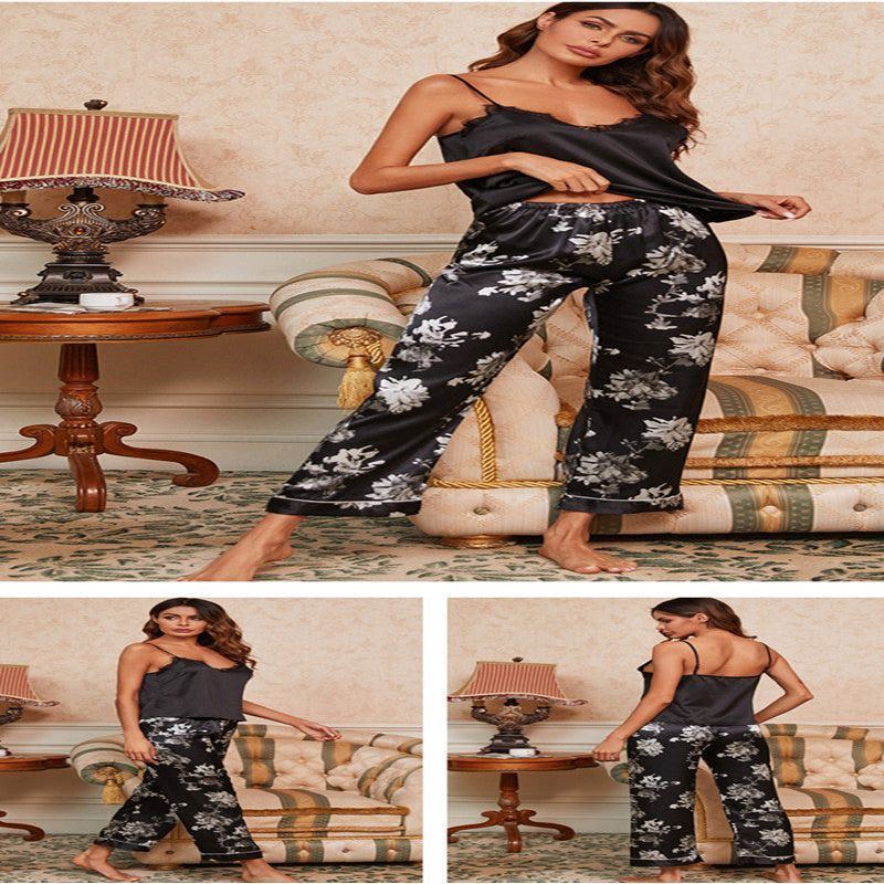 Pajamas Women's Simulation Silk Wide Leg Pants Casual Home Wear - Jointcorp