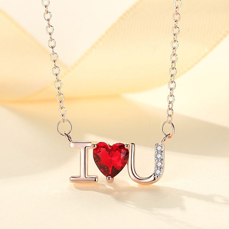 Sterling Silver S925 Diamond Letters I Love You Necklace - Jointcorp