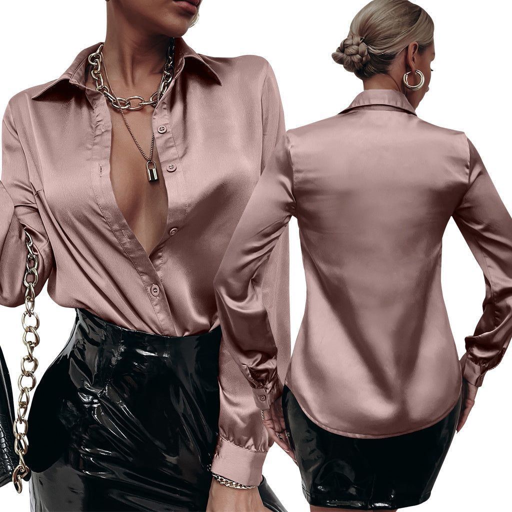 Satin Pleated Long-sleeved Top Casual Loose - Jointcorp