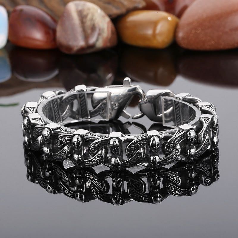 Retro Exaggerated Skull Titanium Steel Men's Spring Fastener Bracelet - Jointcorp