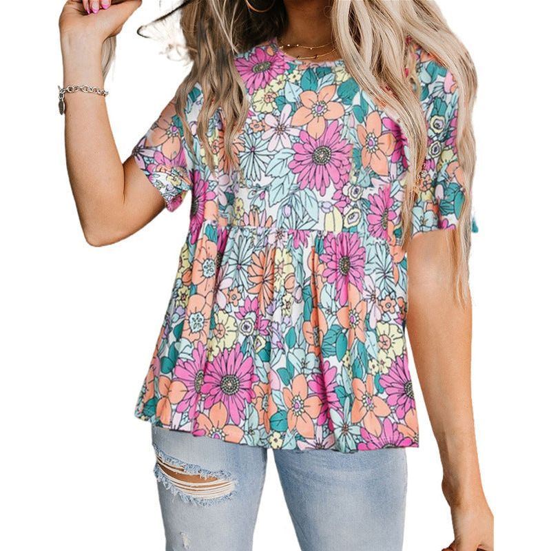 Printed Shirt Round Neck Short Sleeve Women's T-shirt