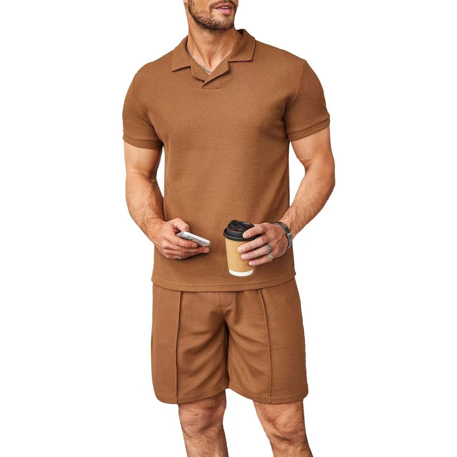 Men's Stylish Waffle Cool Set Two-Piece Suit - Jointcorp