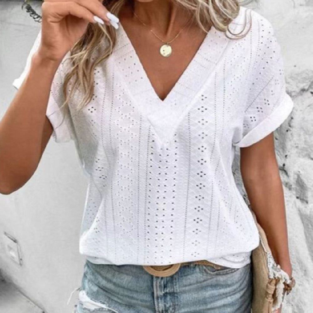 Women's V-neck Loose Top Short-sleeved T-shirt - Jointcorp