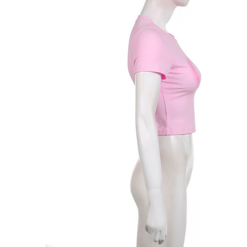 Slim Fit Midriff-baring Love Letter Printed T-shirt Top