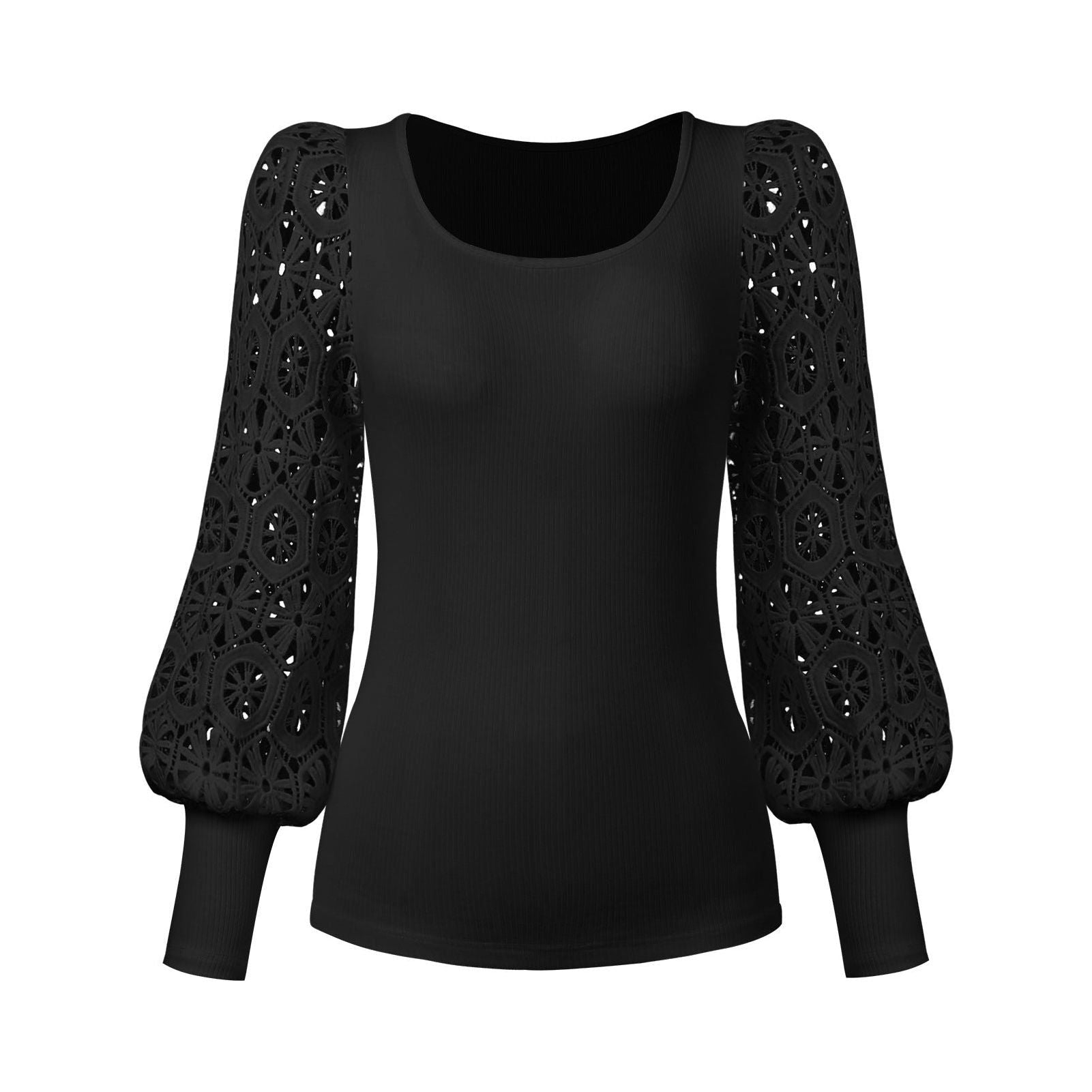 New Fashion Lace Long Sleeve Pullover Small Sunken Stripe T-shirt