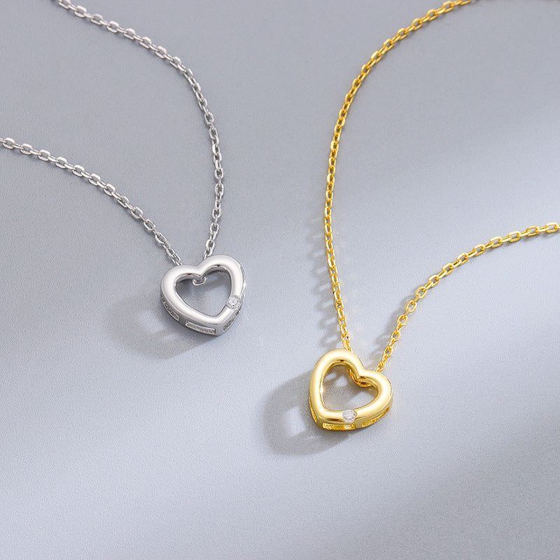S925 Sterling Silver Diamond Heart-shaped Necklace Fashionable Simple INS Minimalist All-match Design Pendant - Jointcorp