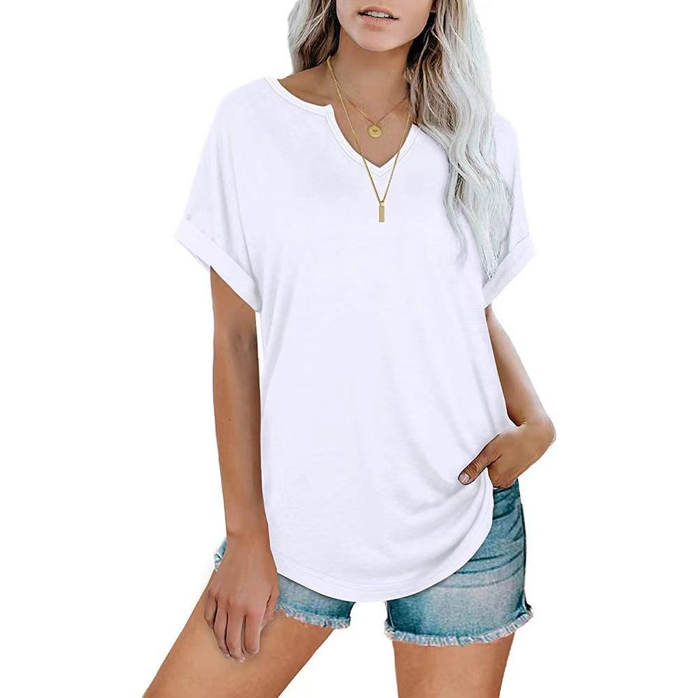 Women's New Solid Neckline Loose Short Sleeve T-shirt - Jointcorp