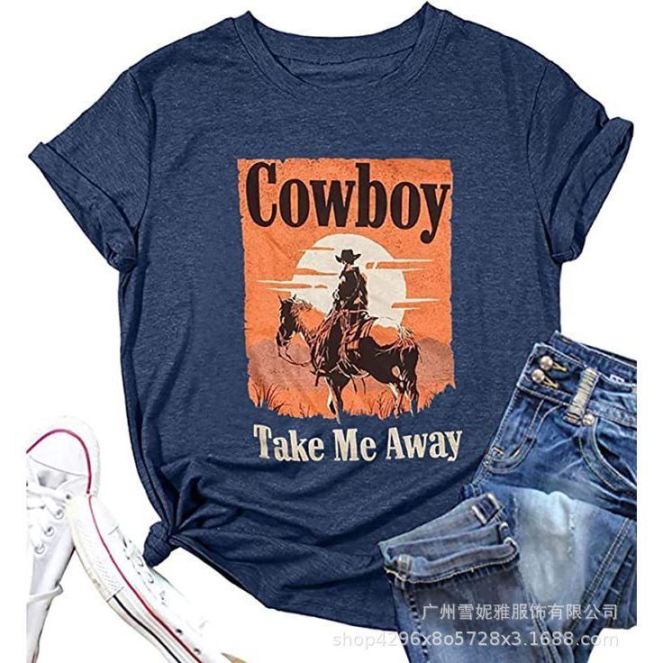 European And American Western Printed Short Sleeve Women's Summer T-shirt