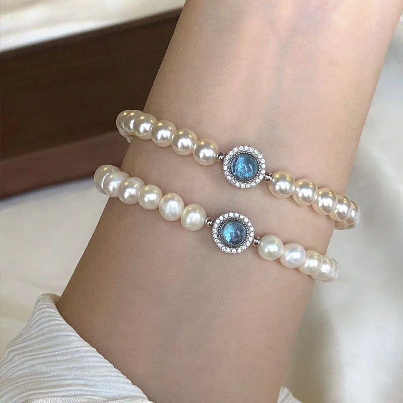 Mercury Silver Natural Freshwater Pearl Aquamarine Bracelet Female - Jointcorp