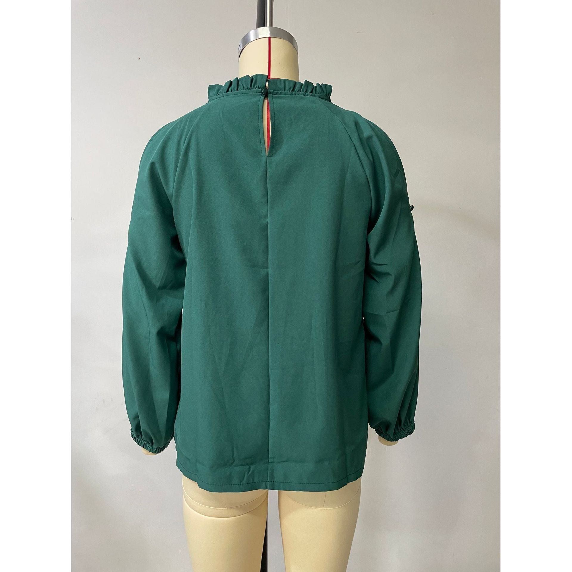 Ruffle Round Neck Long Sleeve Pleated Off-shoulder Top