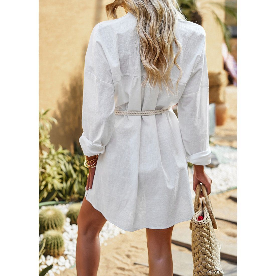 European And American Shirt Summer Temperament Commute Solid Color Long Sleeve