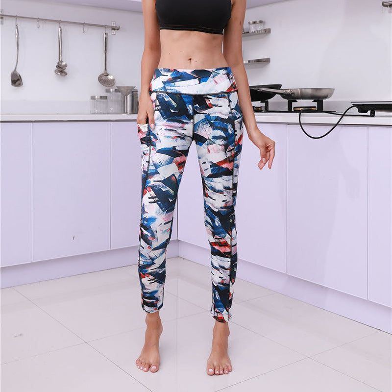 Printed Pocket Slim Leggings Women's Sports Buttocks Yoga Pants - Jointcorp