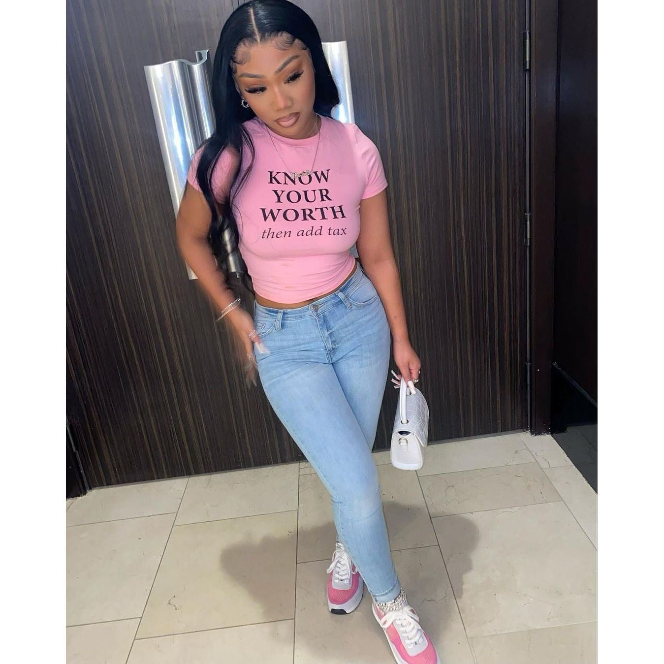 Summer New European And American Women's Clothing Letters Fashion Print Round Neck Short Top