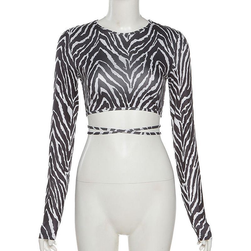 Striped Print Lace-up Short Tops For Women