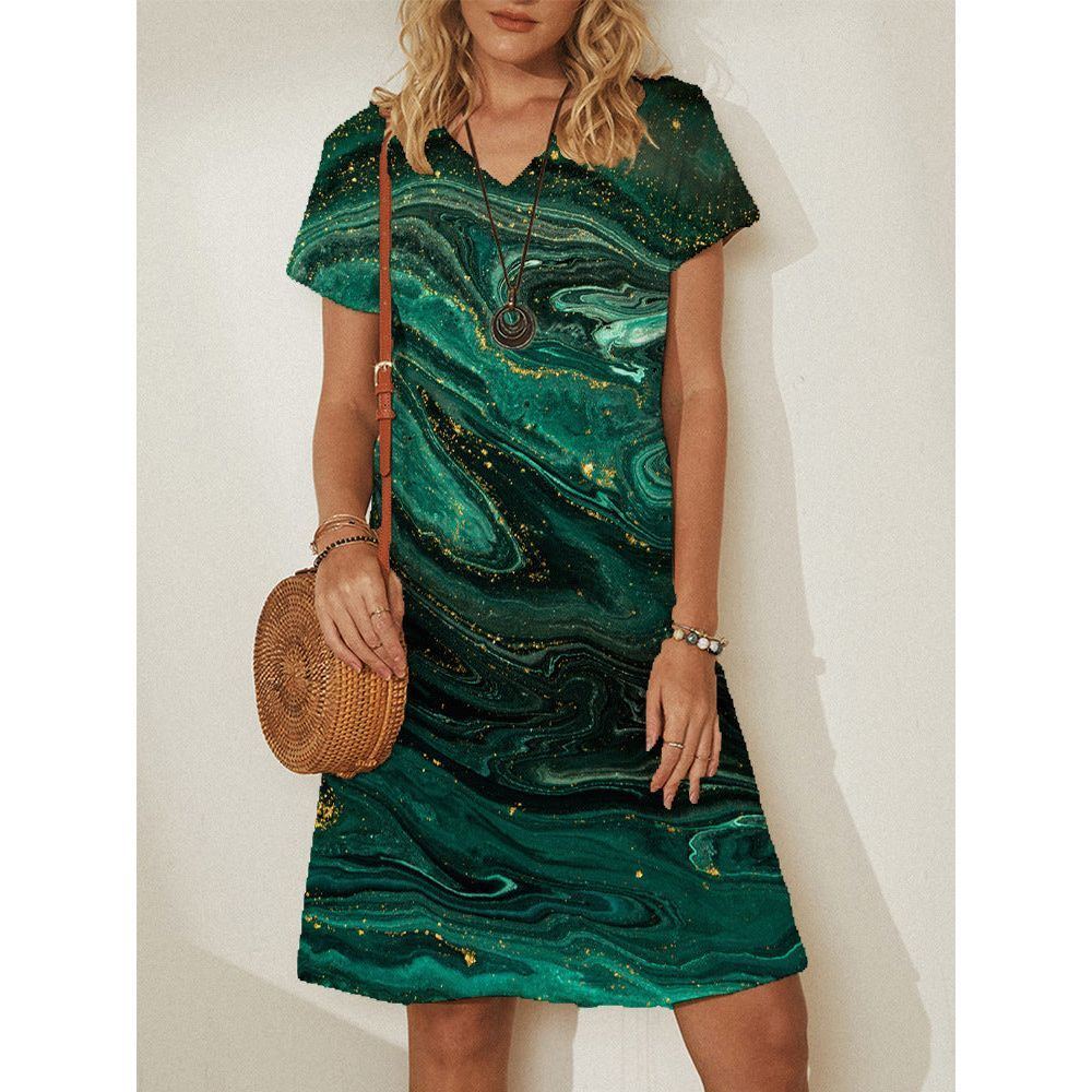 Casual Mid-Length Dress Short-Sleeved Mid-Waist Print Women's Clothing - Jointcorp