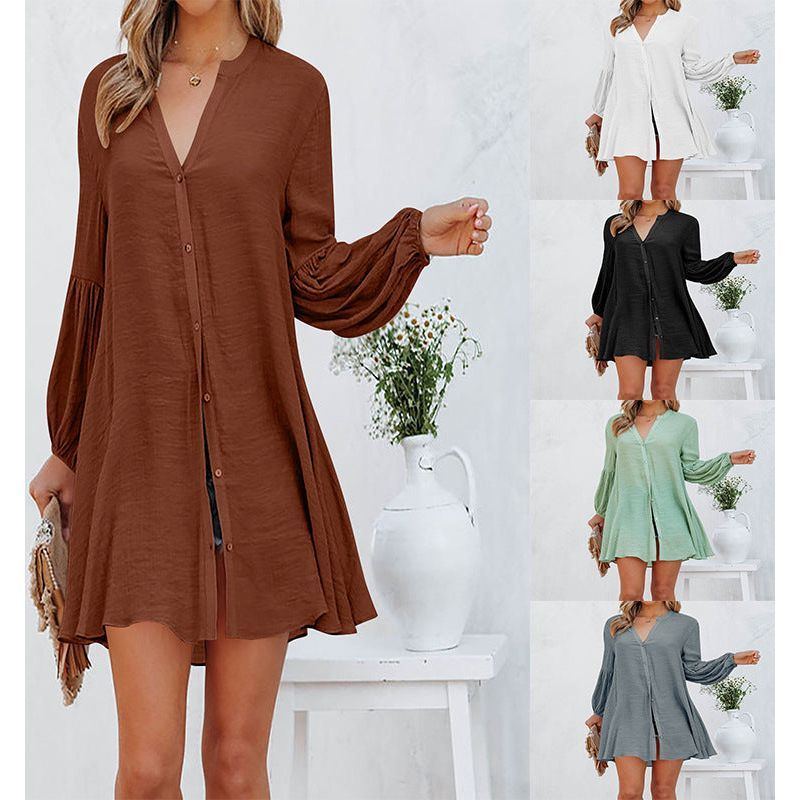 Women's Solid Color Stitching Casual Loose Cardigan Button T-shirt - Jointcorp