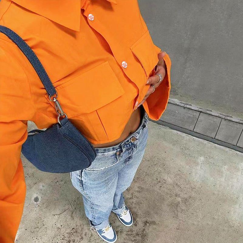 Autumn New Fashion Solid Pocket Short Shirt - Jointcorp