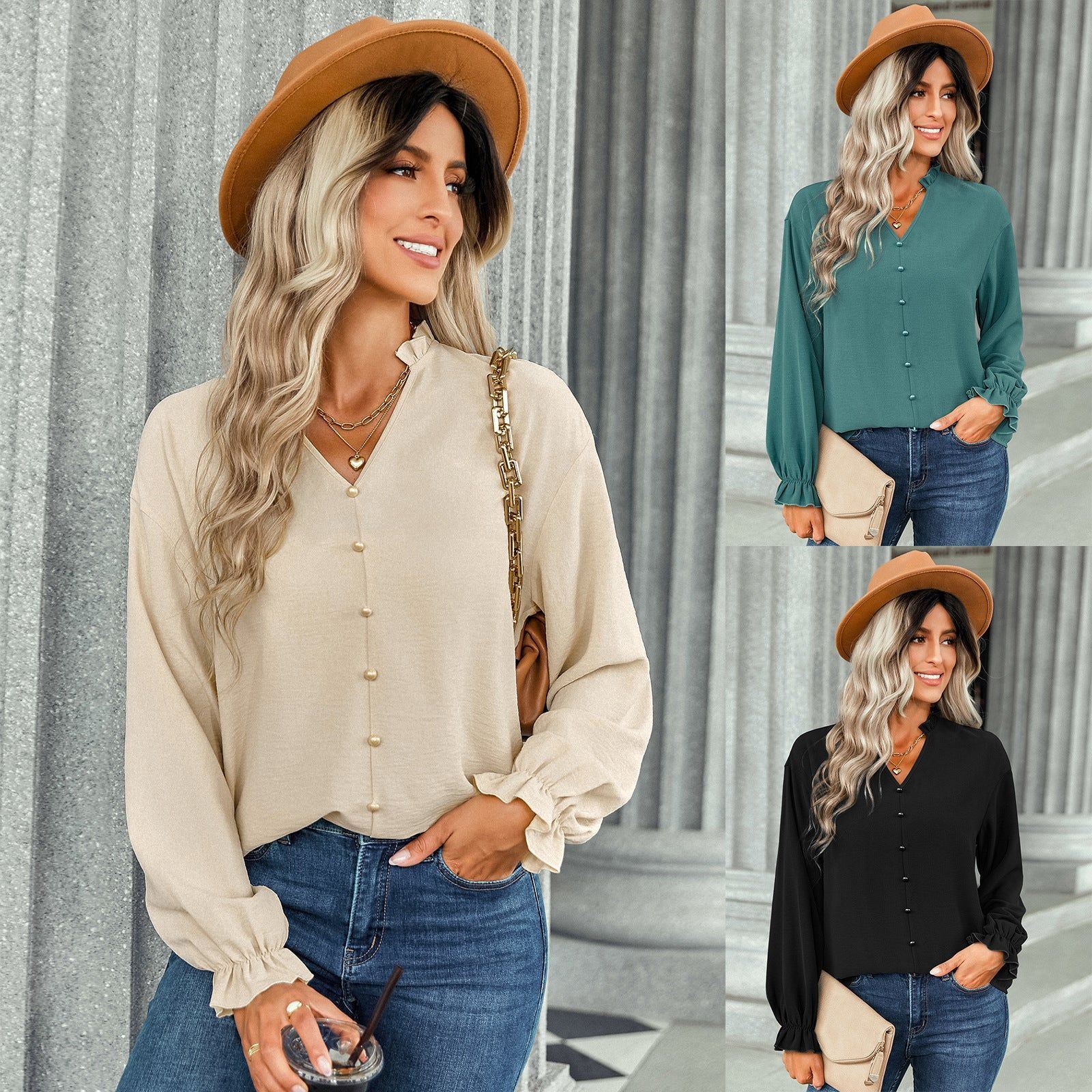 Fashion Button Decoration Solid Color Shirt - Jointcorp