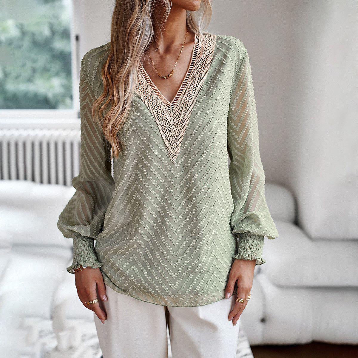 European And American V-neck Long Sleeve Shirt Women - Jointcorp