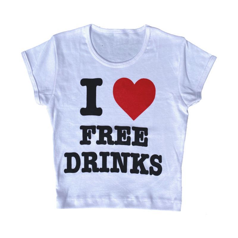 Women's Round-neck Pullover Letter Print Midriff-baring Top T-shirt