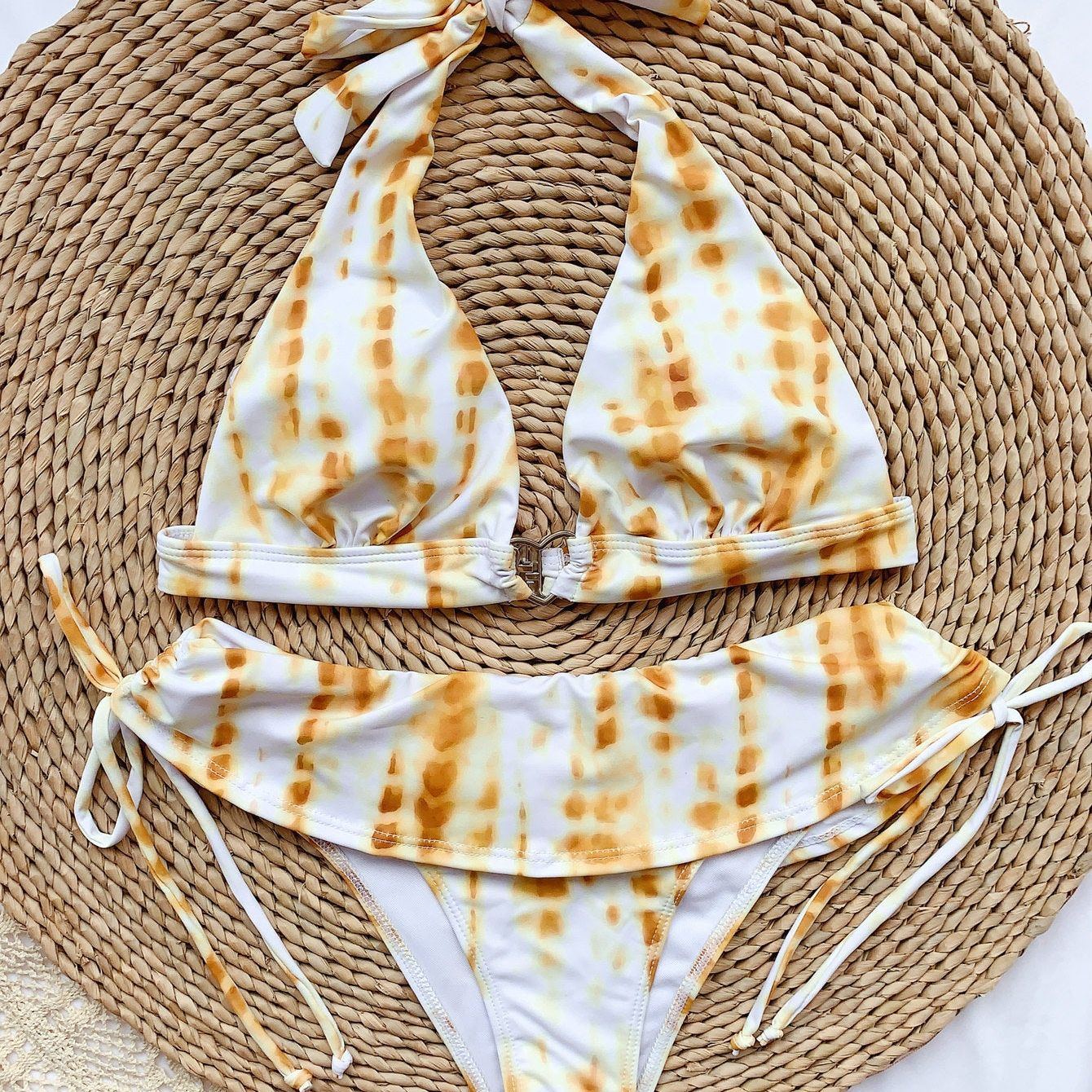 Bikini Printed Swimsuit European And American Swimwear Ladies Bandage Swimwear Ruffle