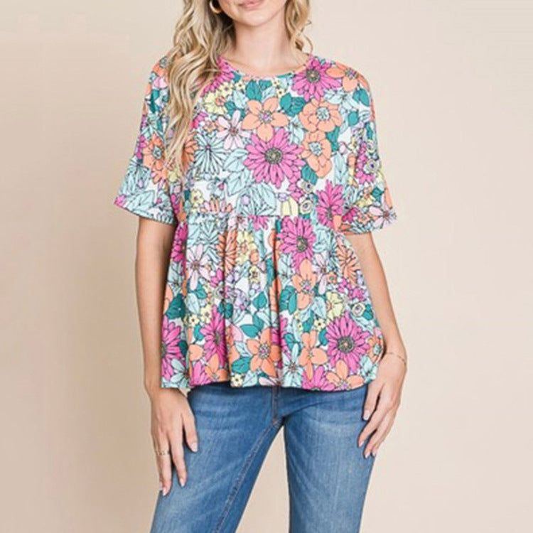 Printed Shirt Round Neck Short Sleeve Women's T-shirt