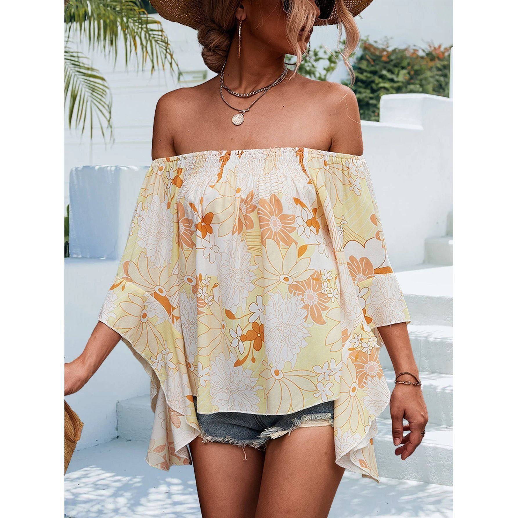 Women's Fashion Flared Sleeves Printed Top