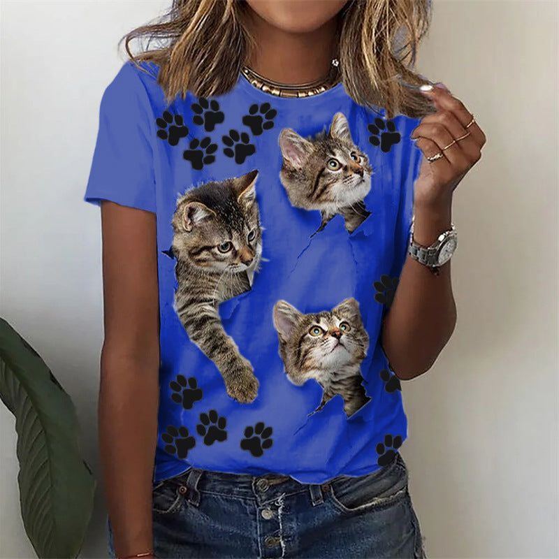 Animal Print Short Sleeve Round Neck T-shirt