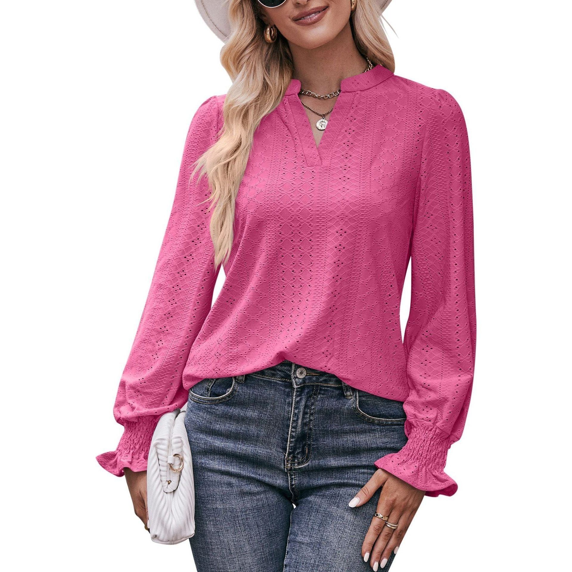 European And American Solid Color T-shirt Hole V-neck - Jointcorp